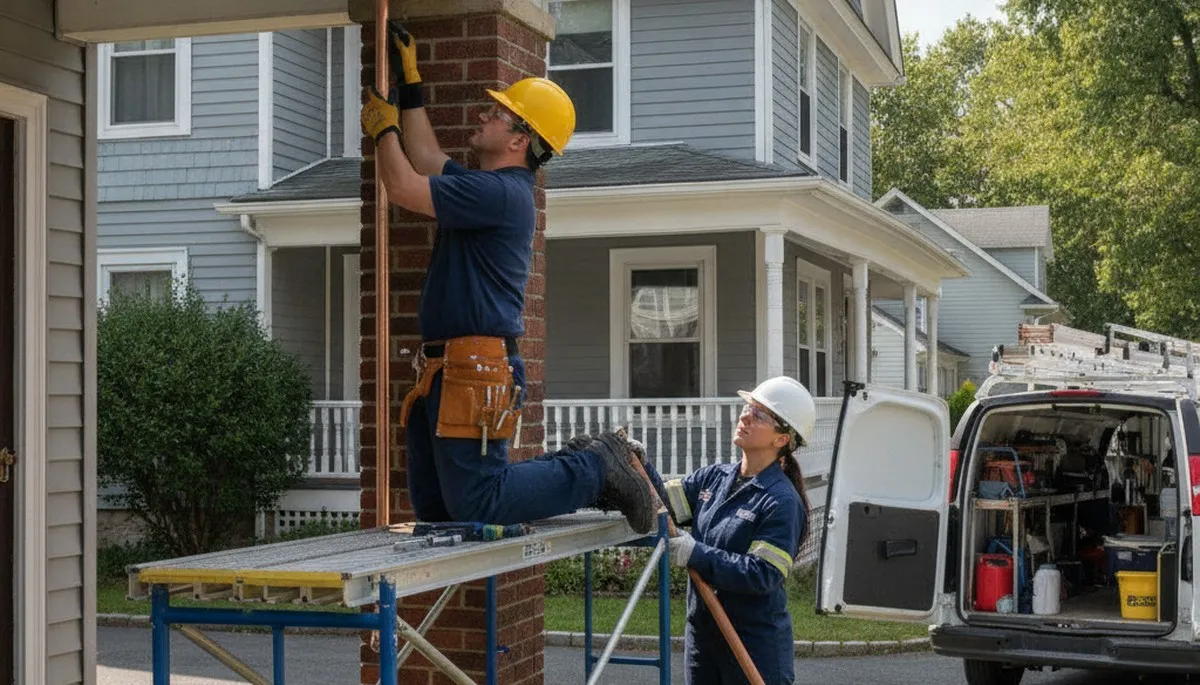 Plumber repairing a pipe in Hoboken, NJ for professional plumbing service