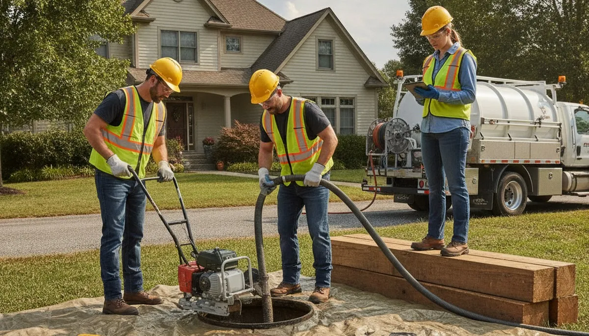 Septic repair technician inspecting Hoboken, NJ home plumbing for drainage issues